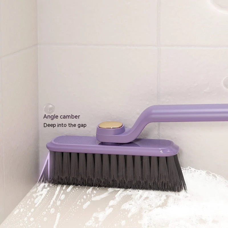 Multi-function rotating crevice cleaning brush in purple, white, and brown for kitchen and bathroom cleaning