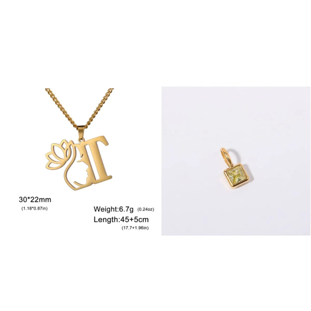 Stainless steel necklace with cross chain design and a pendant, available in gold or steel colour.
