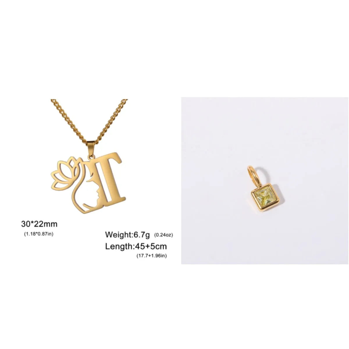 Stainless steel necklace with cross chain design and a pendant, available in gold or steel colour.