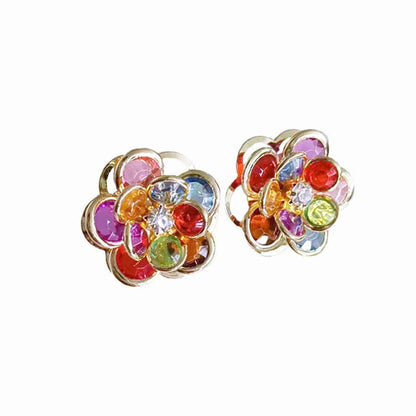 Small flower stud earrings for women in colour, black, and white with electroplated finish