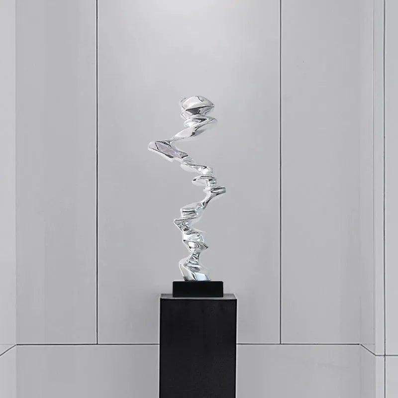 Abstract still life resin sculpture in Ran Ran Rose bright gold, elegant silver or phantom blue for modern decor