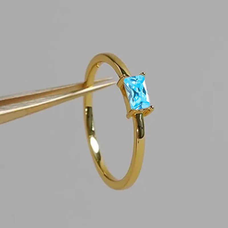 Sapphire blue zircon geometric bracelet ring for women with copper base and oval and heart shaped stones