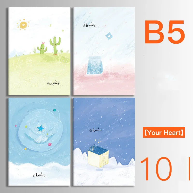 Set of 10 thread-bound A5 notebooks with kraft paper covers showing bear and sakura designs