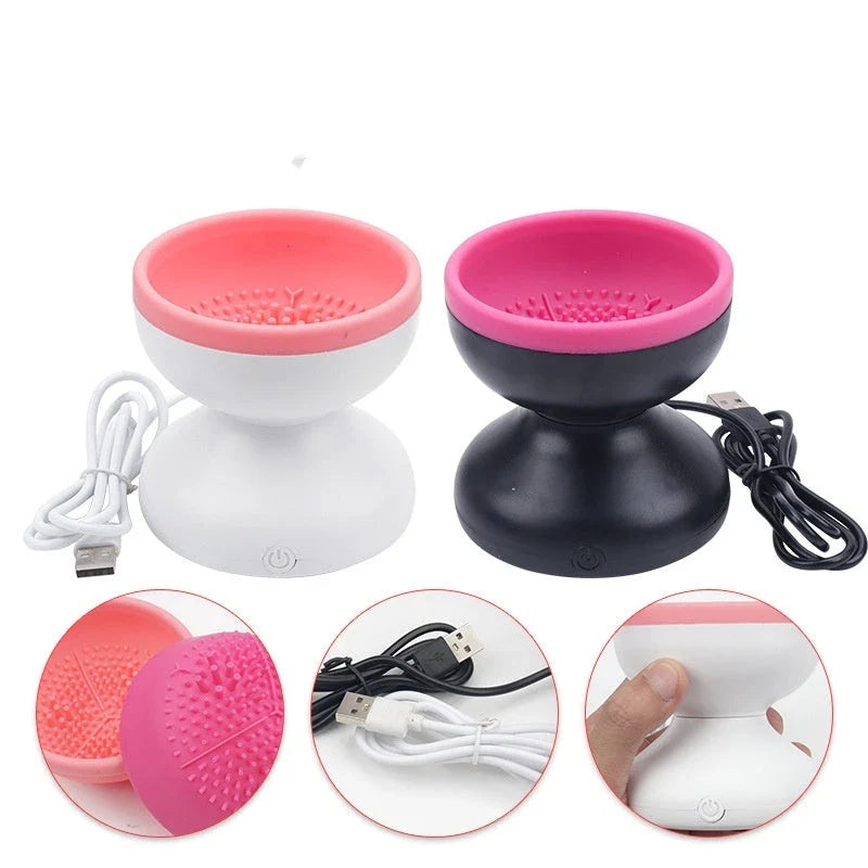 Premium electric makeup brush cleaner with powerful 80rpm motor and silicone cleaning pad for efficient, gentle brush restoration