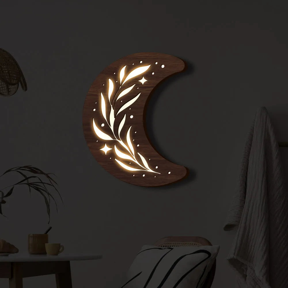 Wooden pendant lamp with three-dimensional leaf crescent design in modern minimalist style