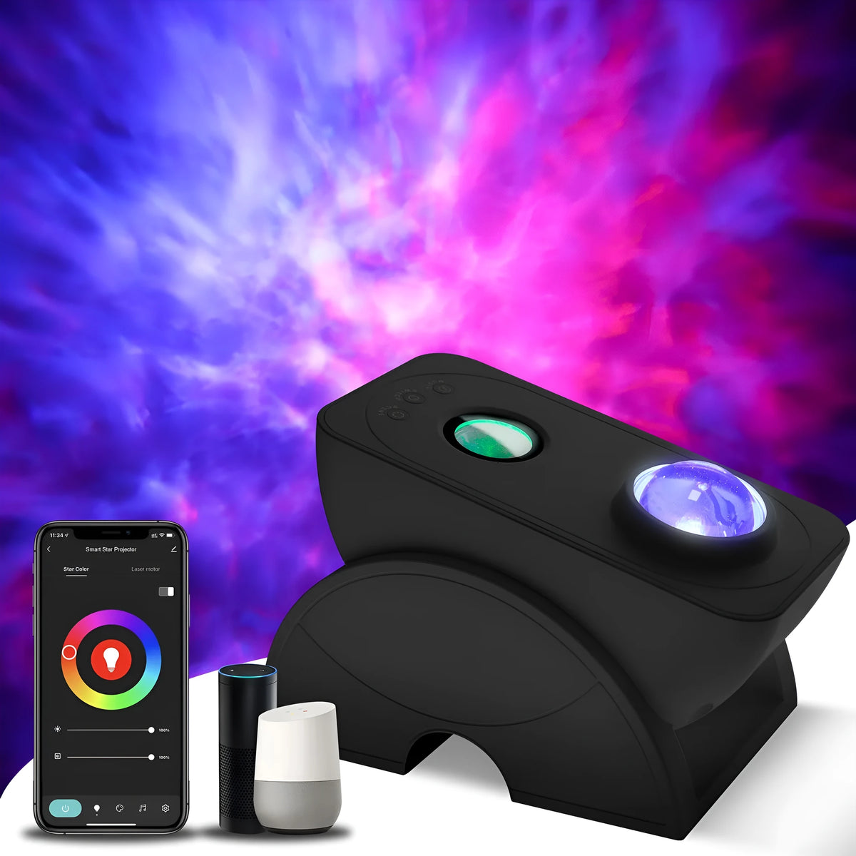 Starry sky LED night light projector in white, 190x136x100mm plastic lamp