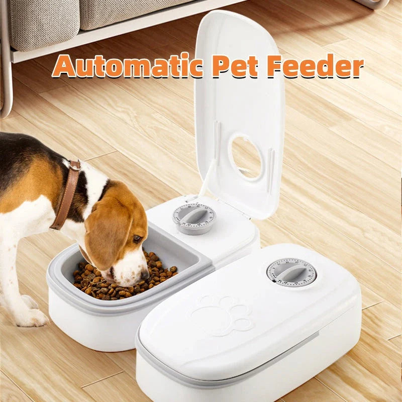 Automatic pet feeder with gravity-powered food and water dispensers for cats and dogs