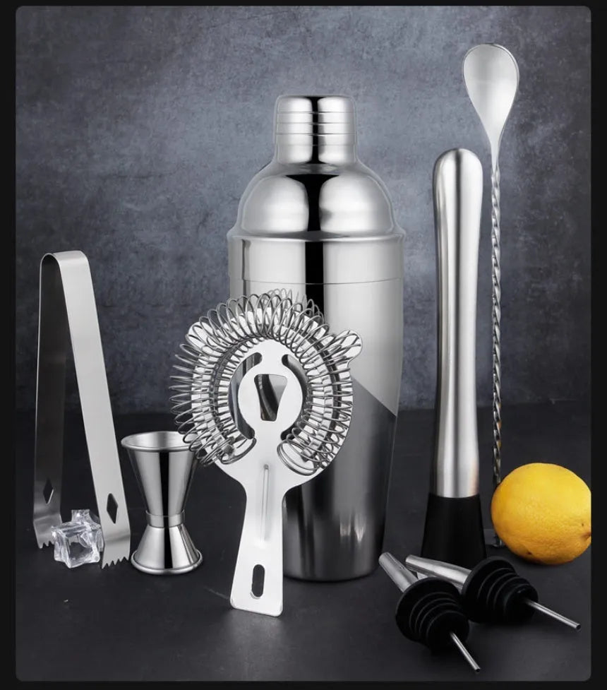 23-piece stainless steel and acrylic cocktail set with shaker and bar tools