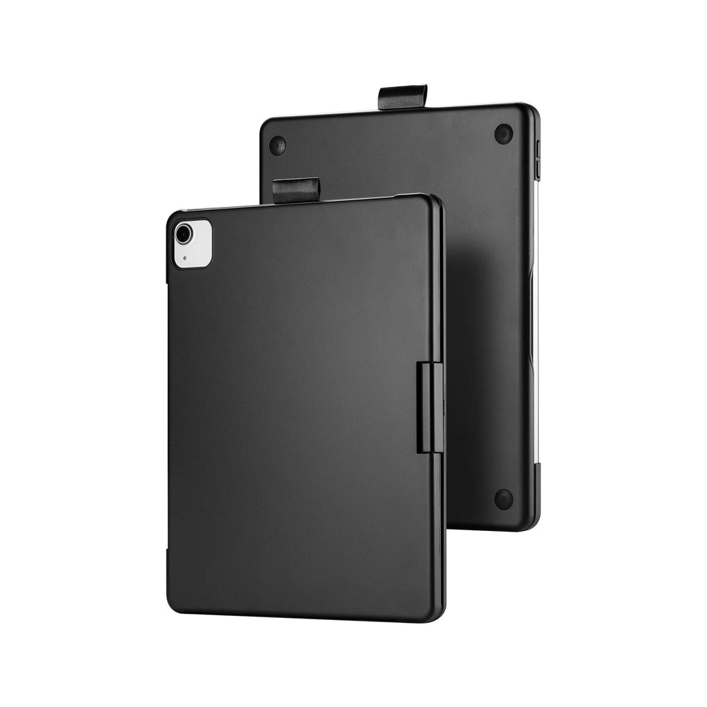 Miaocontrol rotating Bluetooth keyboard case for iPad Air and Pro in silver colour showing 360-degree hinge