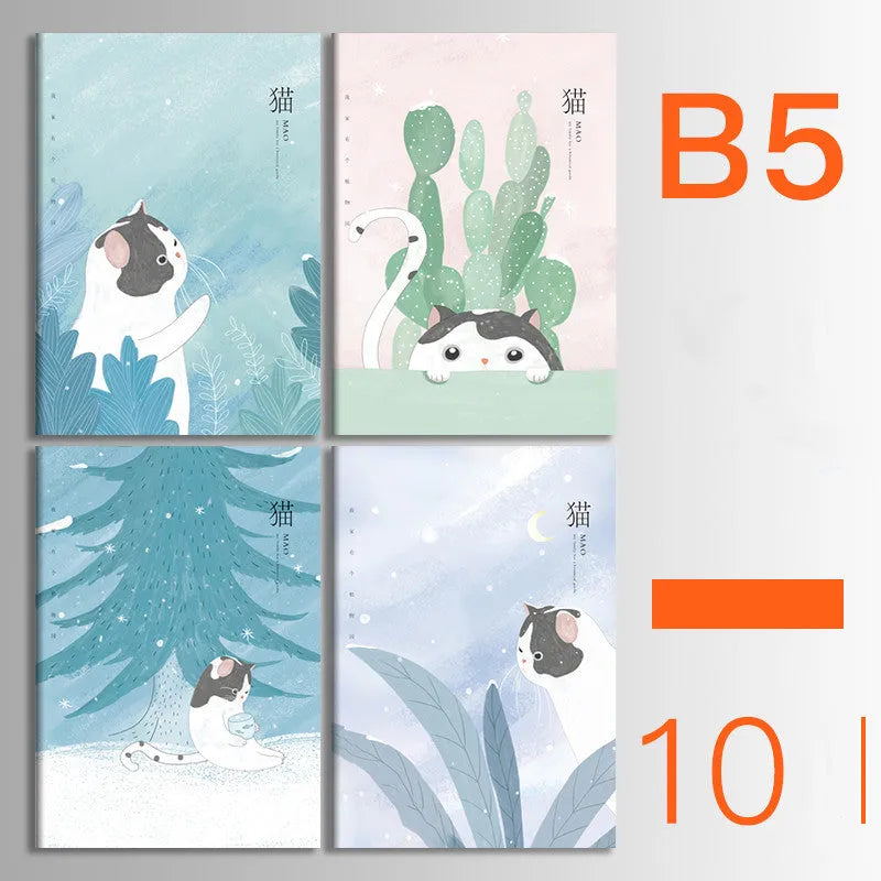 Set of 10 thread-bound A5 notebooks with kraft paper covers showing bear and sakura designs