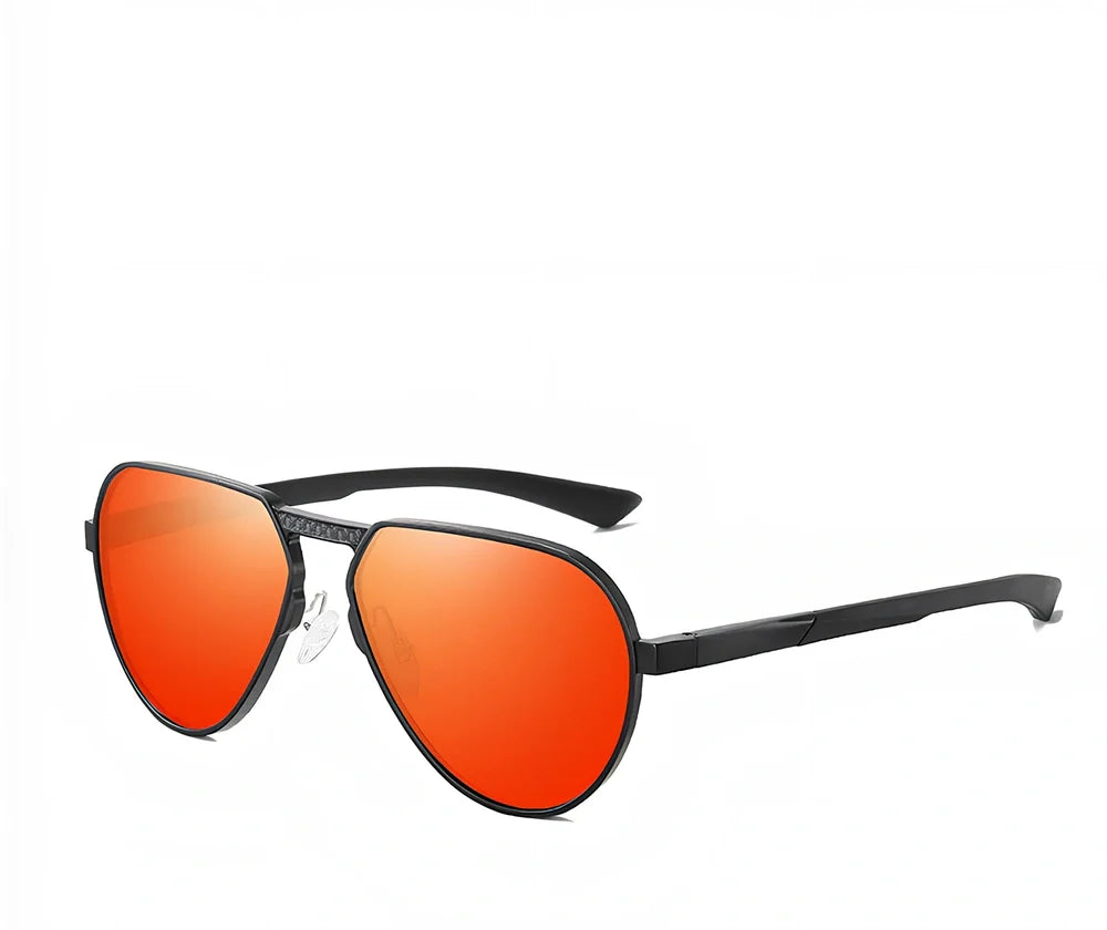Large frame polarised glasses in black alloy with gray TAC lenses, reducing glare by 99% for clear vision