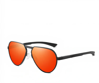 Large frame polarised glasses in black alloy with gray TAC lenses, reducing glare by 99% for clear vision
