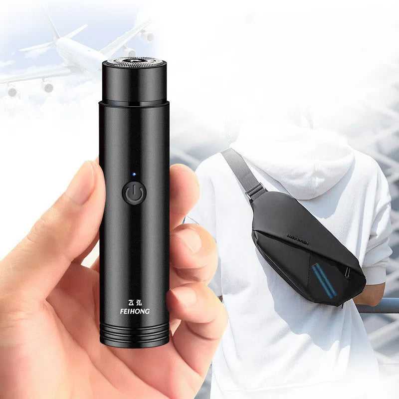 ARECTECH black portable electric shaver with USB cable and detachable rotary head.