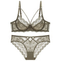 Transparent nylon bra and knickers set in white with ultra-thin 3/4 cup and fixed double straps
