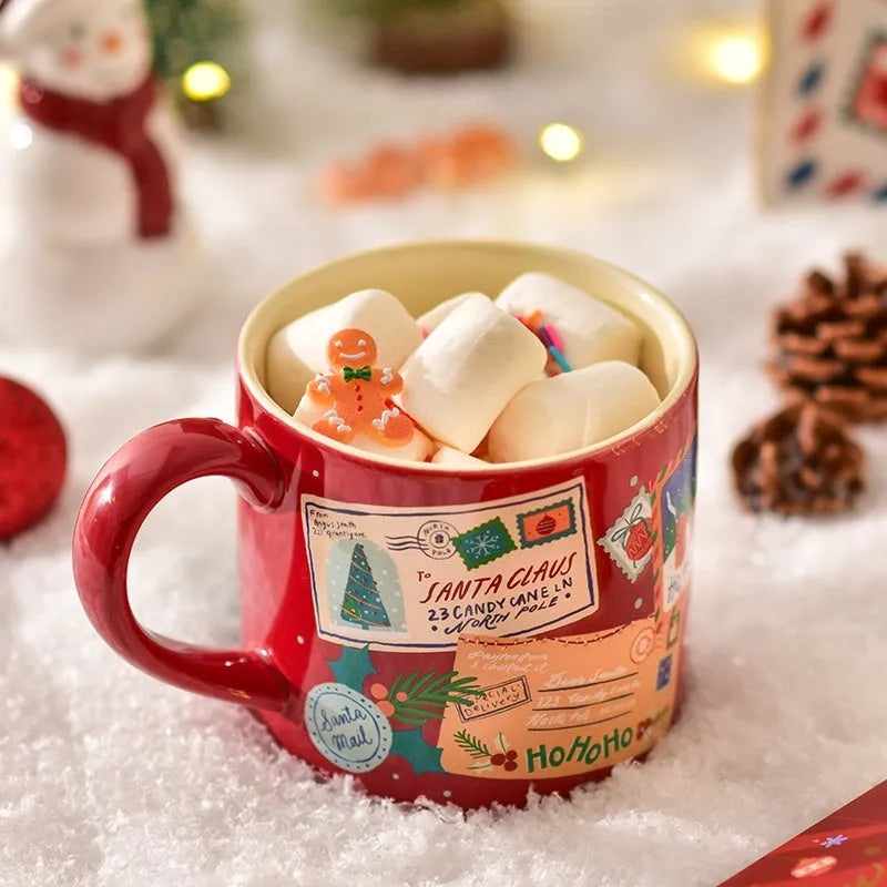 Winter gift ceramic mug 400ml cylindrical shape high temperature resistant microwave safe