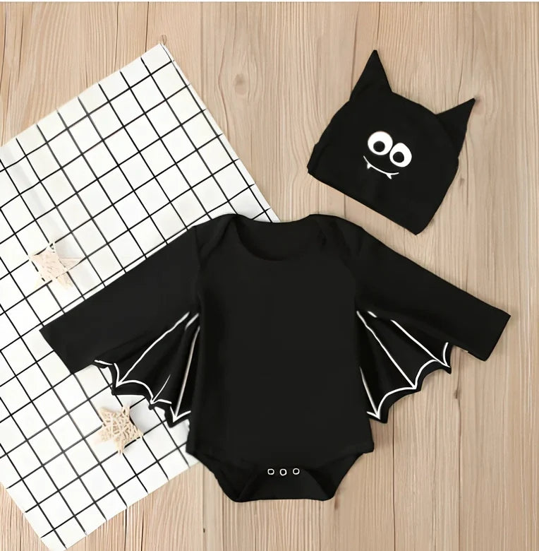 Black cotton headband two-piece children's set, long sleeve top and headband for sizes 70-100cm, 70% cotton fabric
