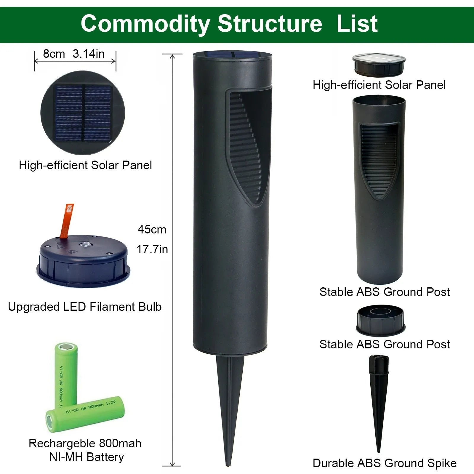 Black solar garden light with geometric design and IP44 waterproof rating for outdoor decoration