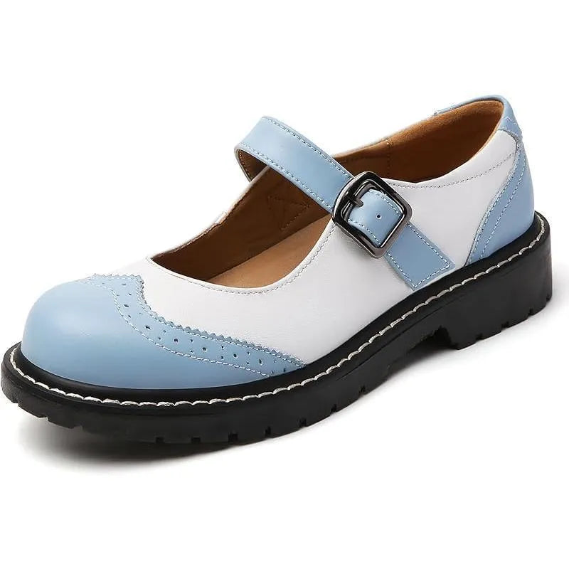 Solid colour PU shallow mouth buckle pumps for women with medium heel and thick sole, side view
