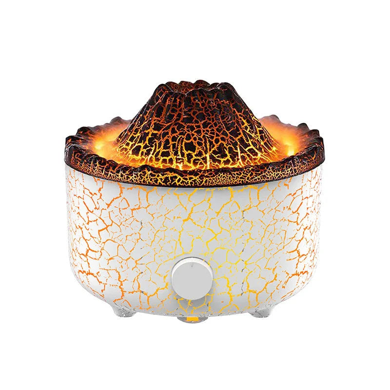 Volcano-inspired essential oil diffuser with realistic mist and LED flame-like light effects, providing a calming and mesmerizing ambiance for your home