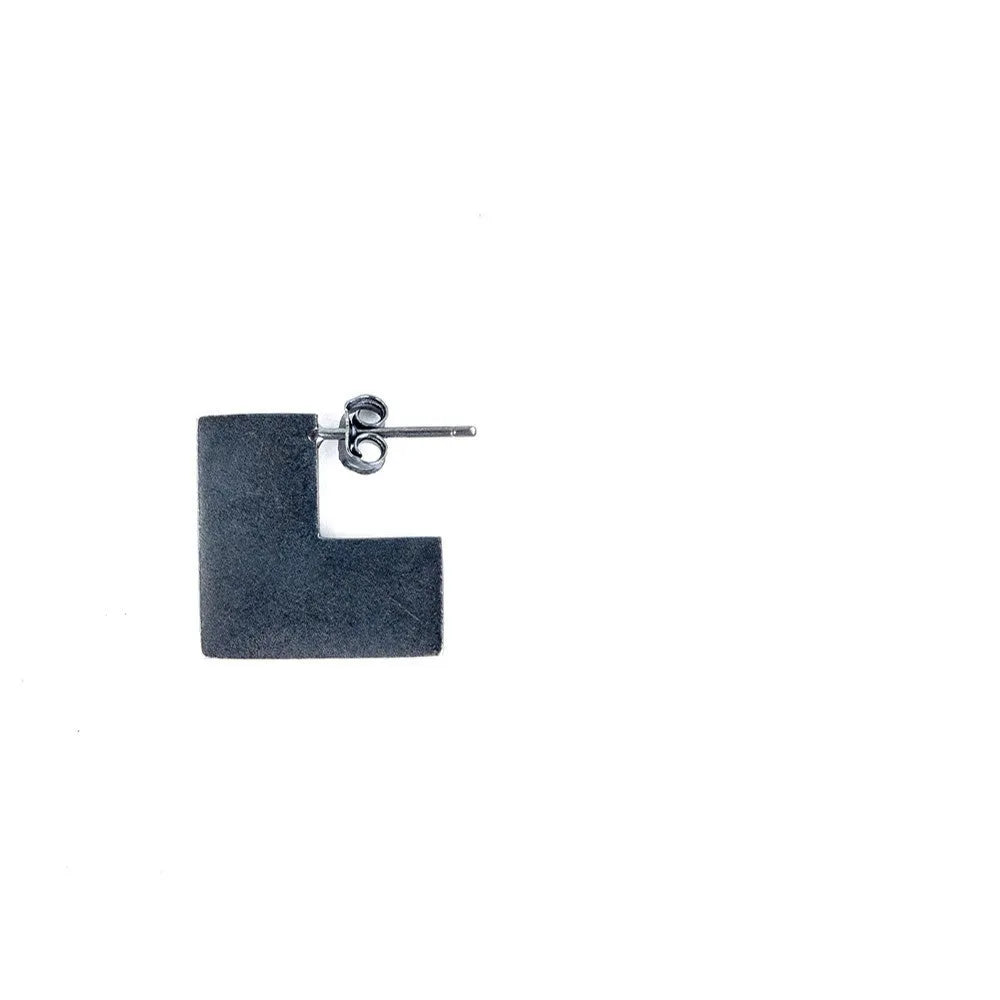 Oxidation black sterling silver geometric square earring measuring approximately 16mm