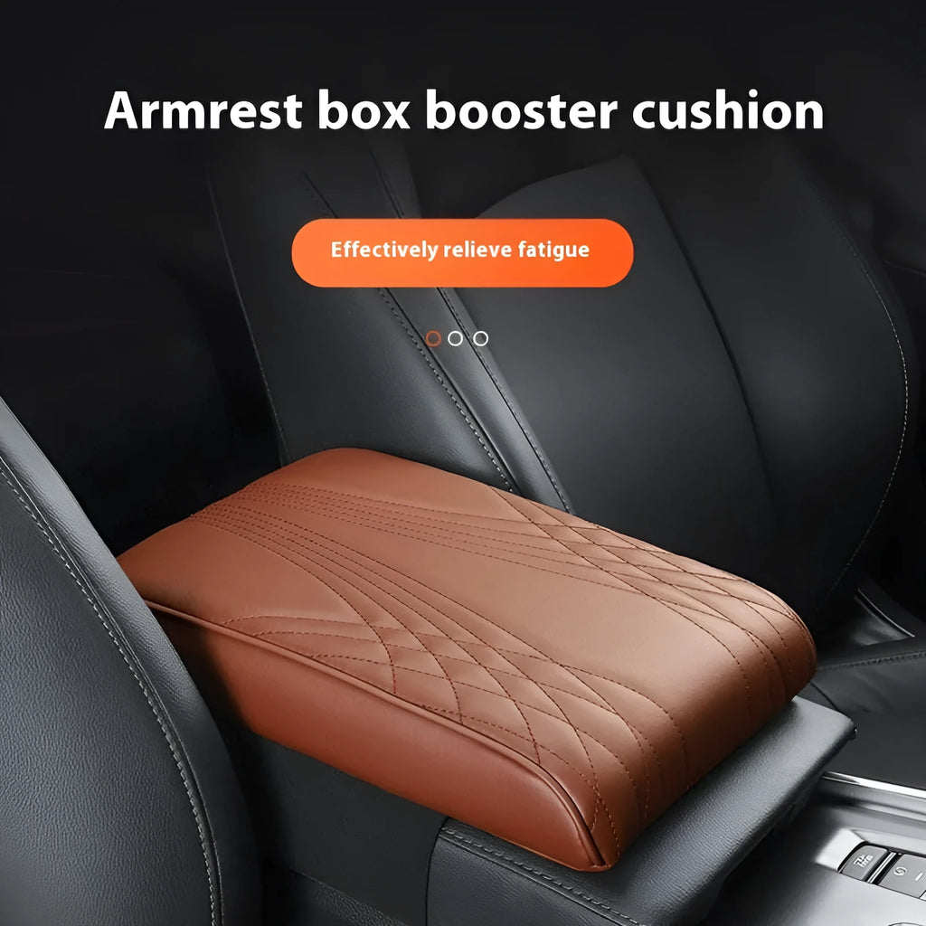 Car armrest cover protective pad in black stripes with pocket, made of PU leather