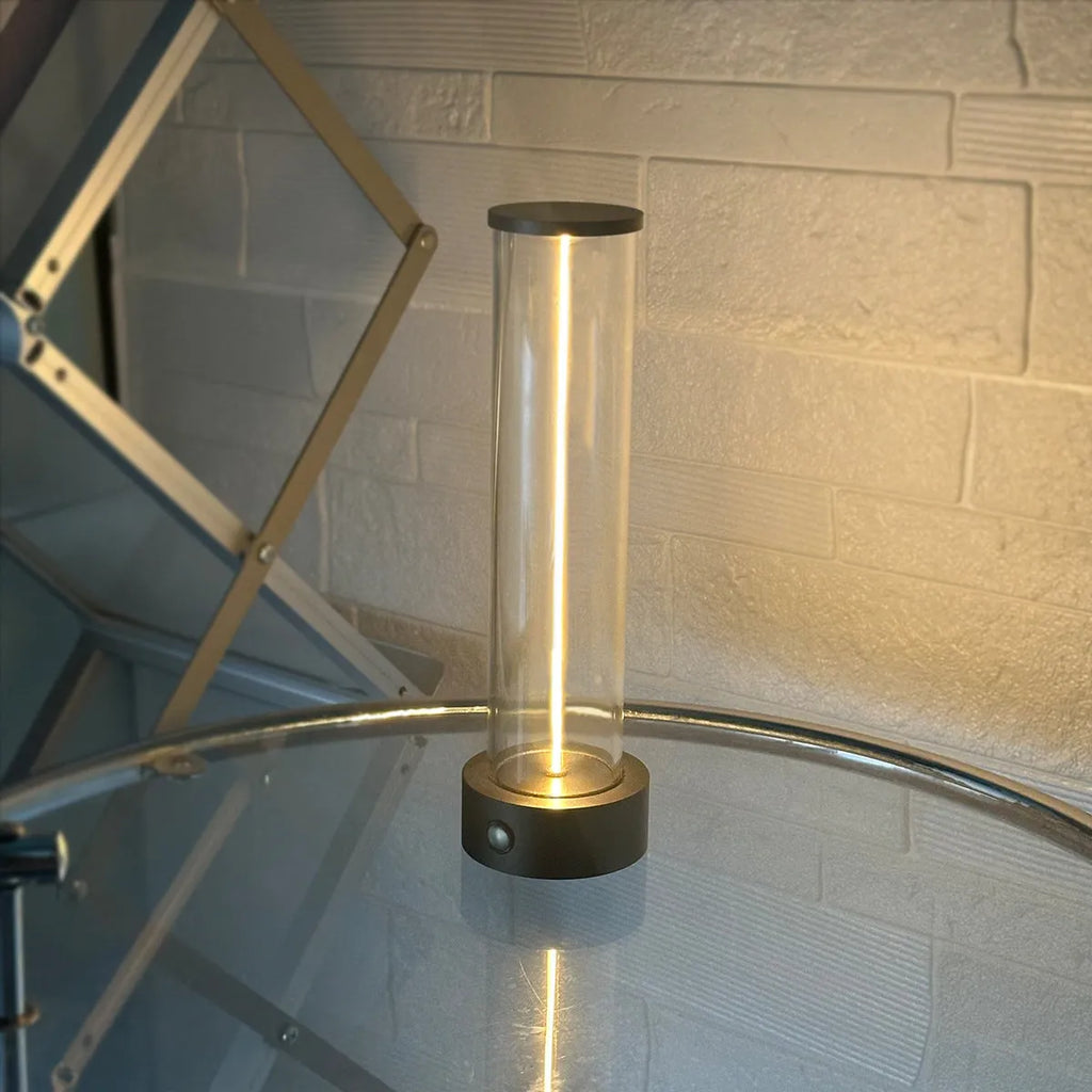 Slender glass LED night light strip with magnetic base, dimensions 53mm by 234mm