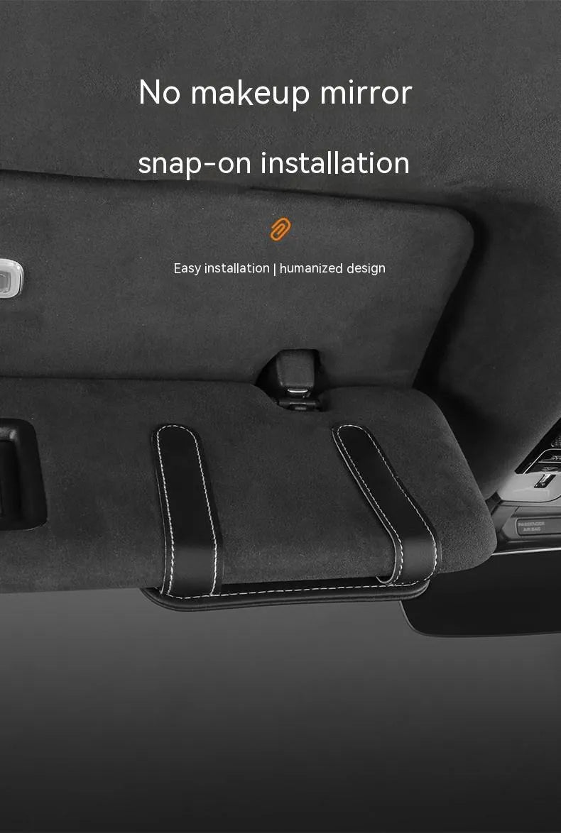 Genuine cowhide leather car sun visor card holder with snap-on installation in five colour options