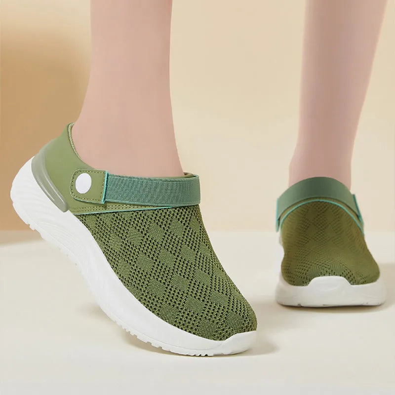 Women's breathable mesh slip-on sandals with round toe and PVC sole in multiple colours