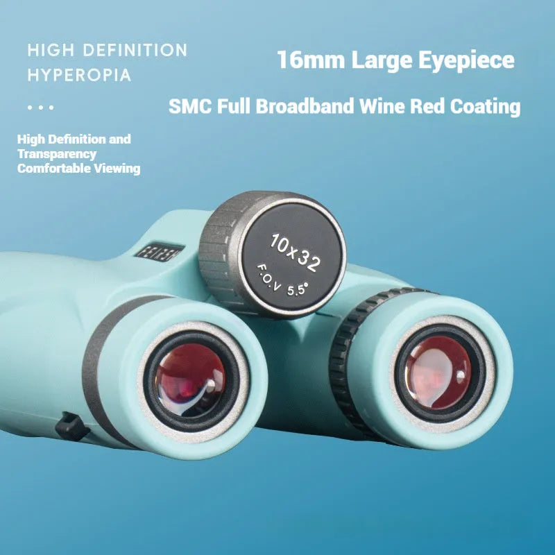 10x32 binoculars with wine red film finish showing grey and blue colour options