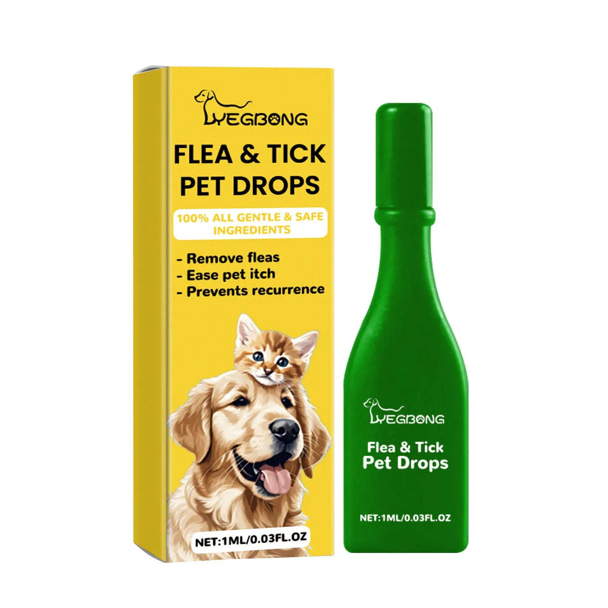 1ml dog flea and tick repellent drops with mugwort and arnica extract in a small vial
