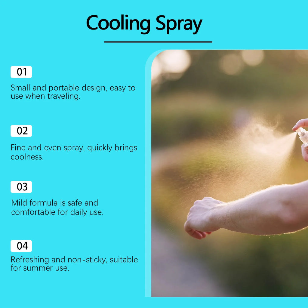 50ml portable cooling spray bottle for summer outdoor use with mint extract.