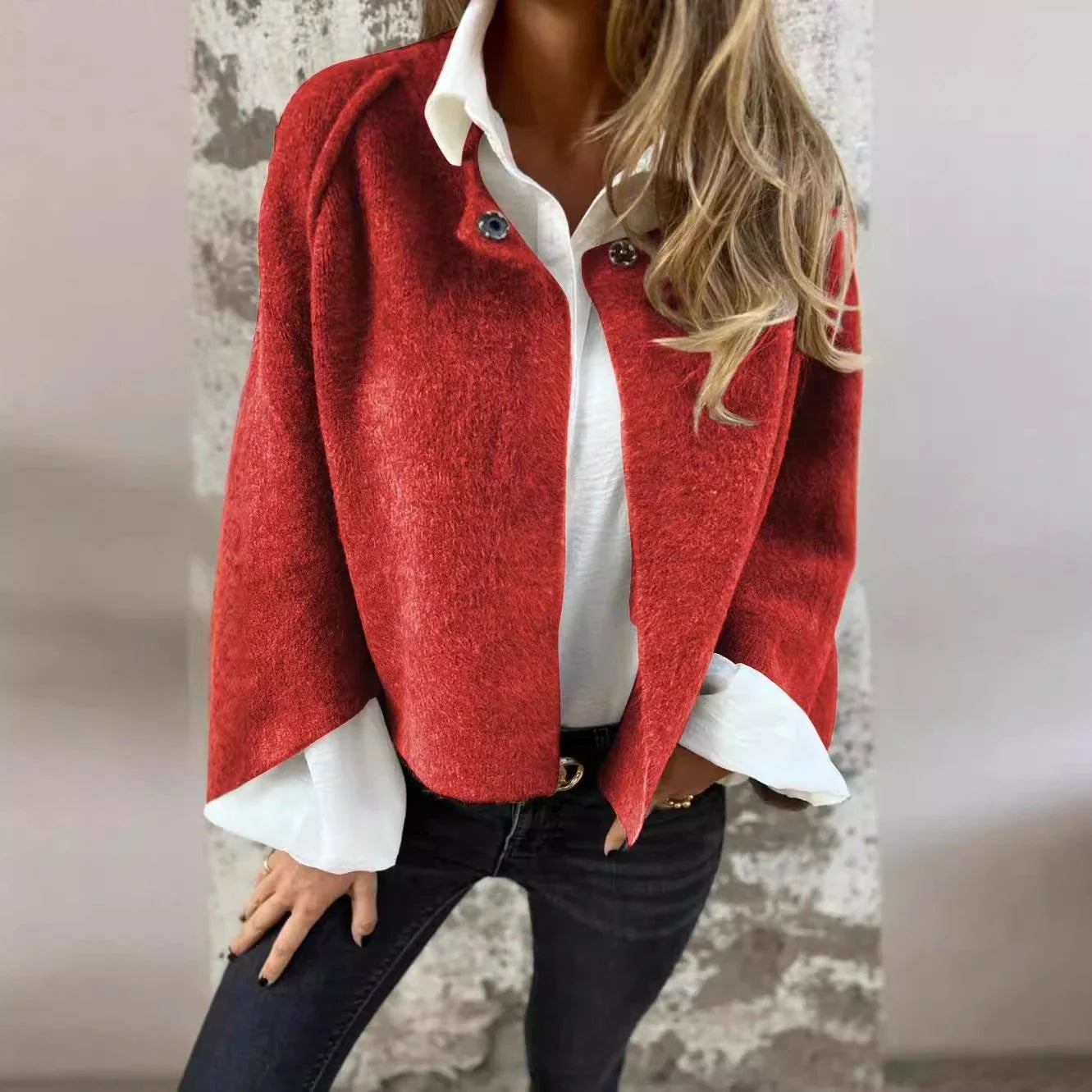 A cozy batwing sleeve cardigan made with a soft, luxurious imitation cashmere blend fabric in a variety of stylish colors.