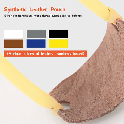 Compact folding slingshot with aluminum frame and leather pouch for outdoor sports