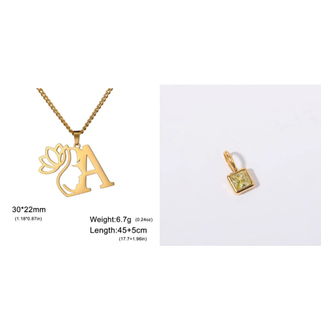 Stainless steel necklace with cross chain design and a pendant, available in gold or steel colour.
