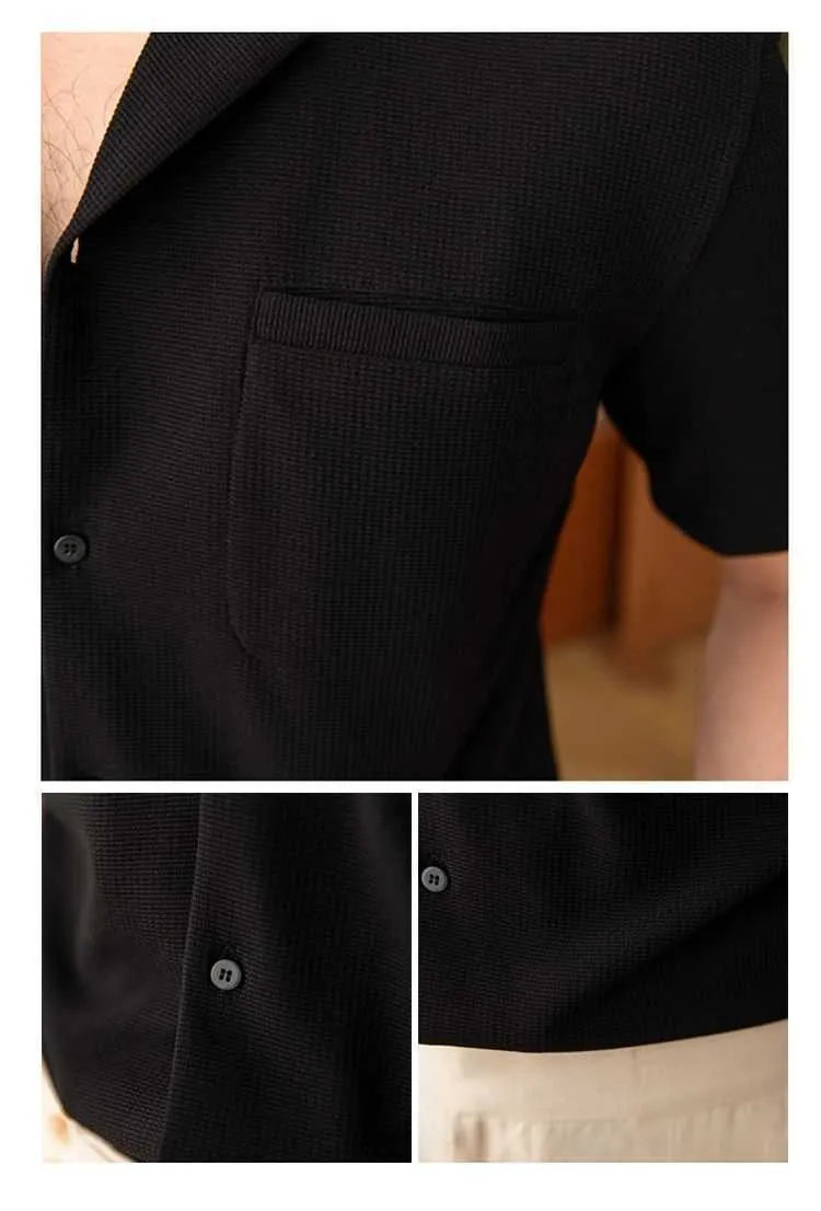 Small V-neck PU handsome casual top in slim-fit cardigan style available in black, green, and white