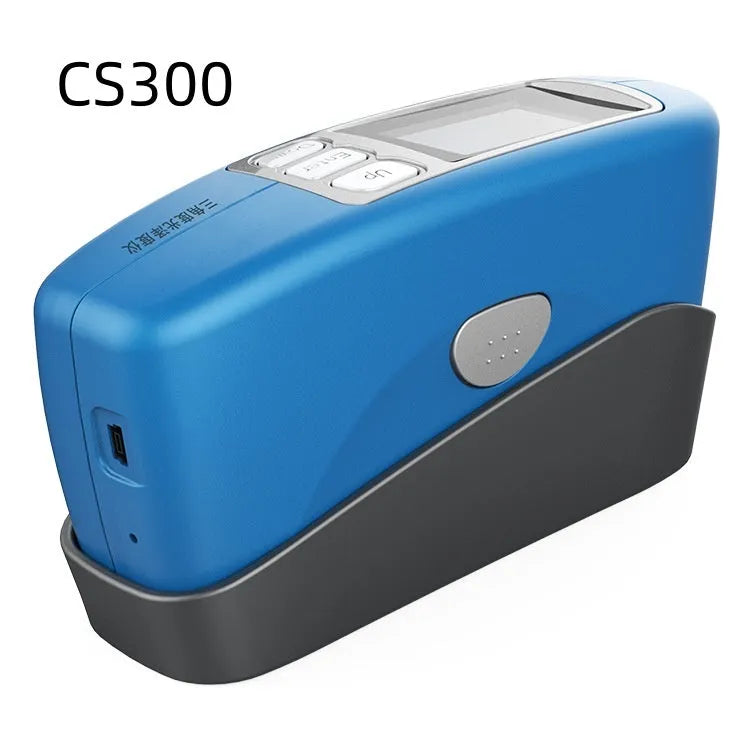 Ceramic and stone portable glossiness tester device showing measurement angles and microporous aperture options.