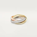 Sterling silver couple ring set showing full diamond, three diamond, and plain band options on a ring tray.