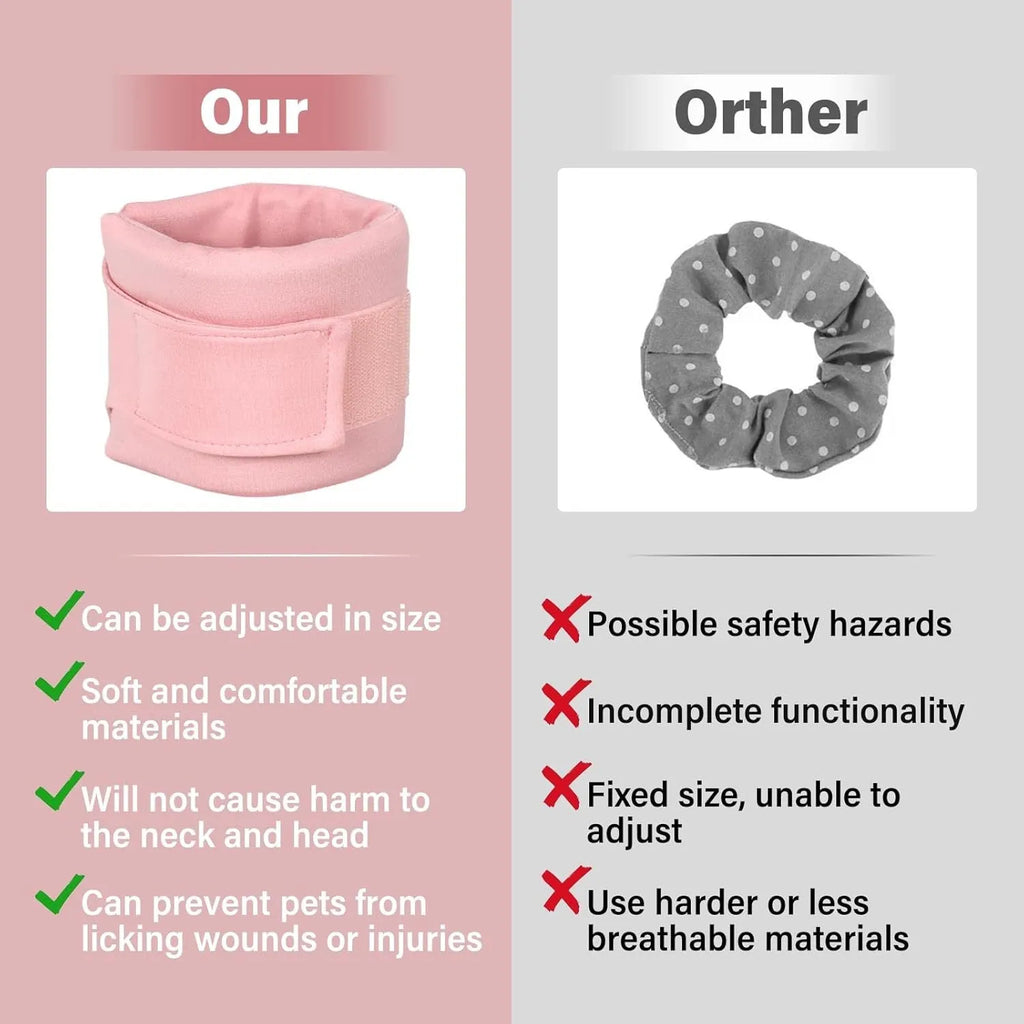 Soft cat cone recovery collar in grey or pink with four size options for post-surgery protection
