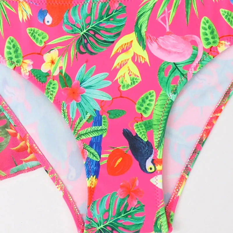 Girls' floral print bikini swimsuit with split overlay design in picture colour