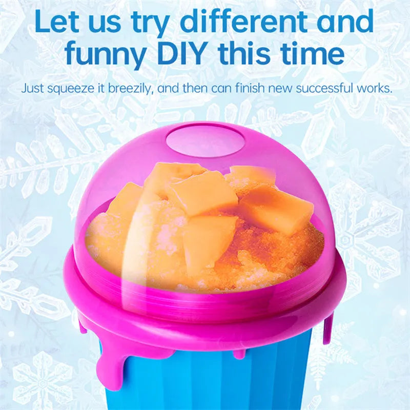 Blue silicone slushy maker cup with 500ml capacity for homemade smoothies