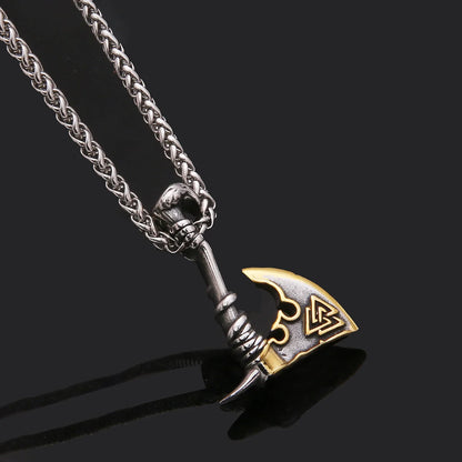 Men's stainless steel axe pendant necklace with titanium steel orchid chain