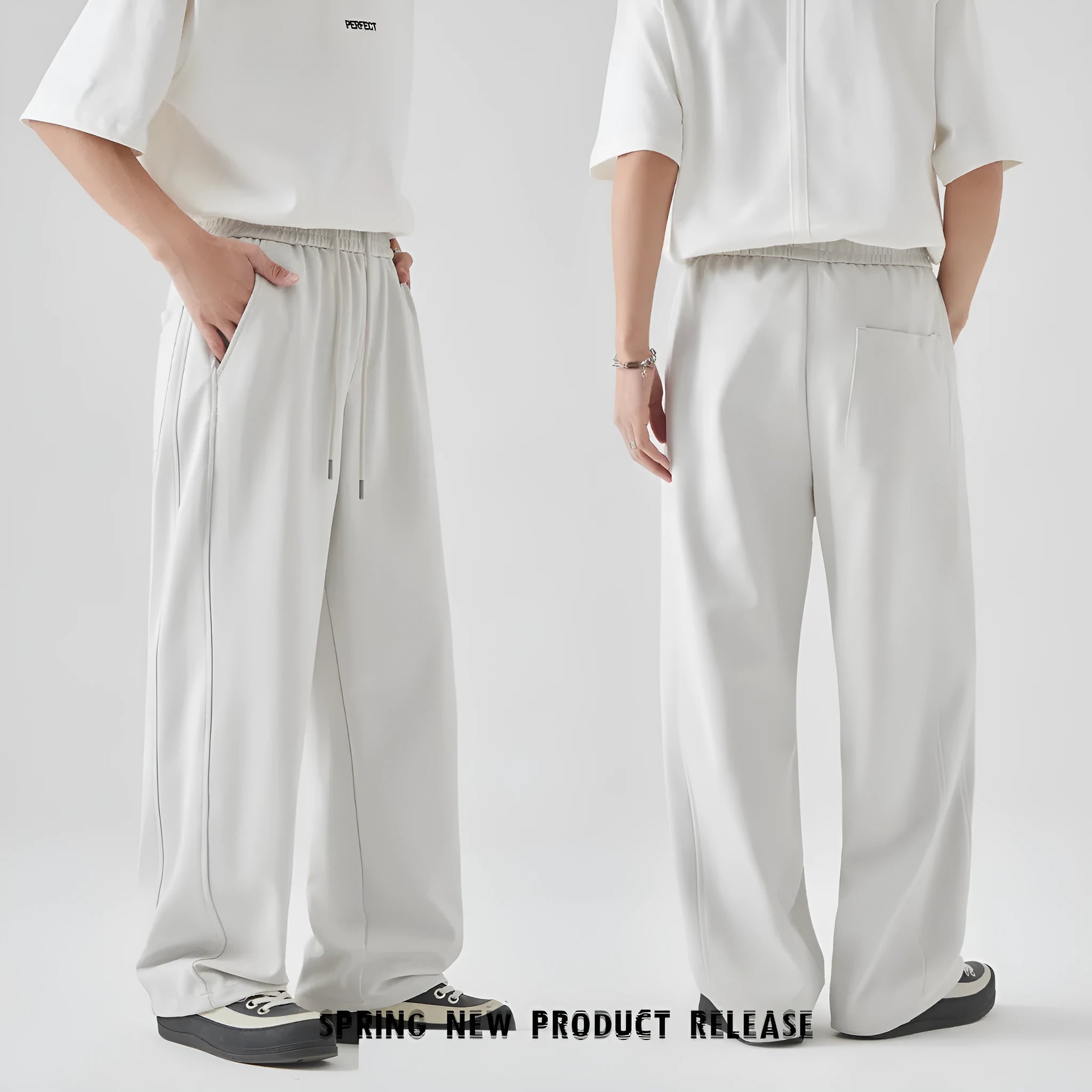 Men's straight leg casual trousers in cotton blend fabric available in grey and black colours