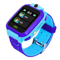 Blue children's waterproof phone watch with 1.44-inch screen showing GPS tracking interface