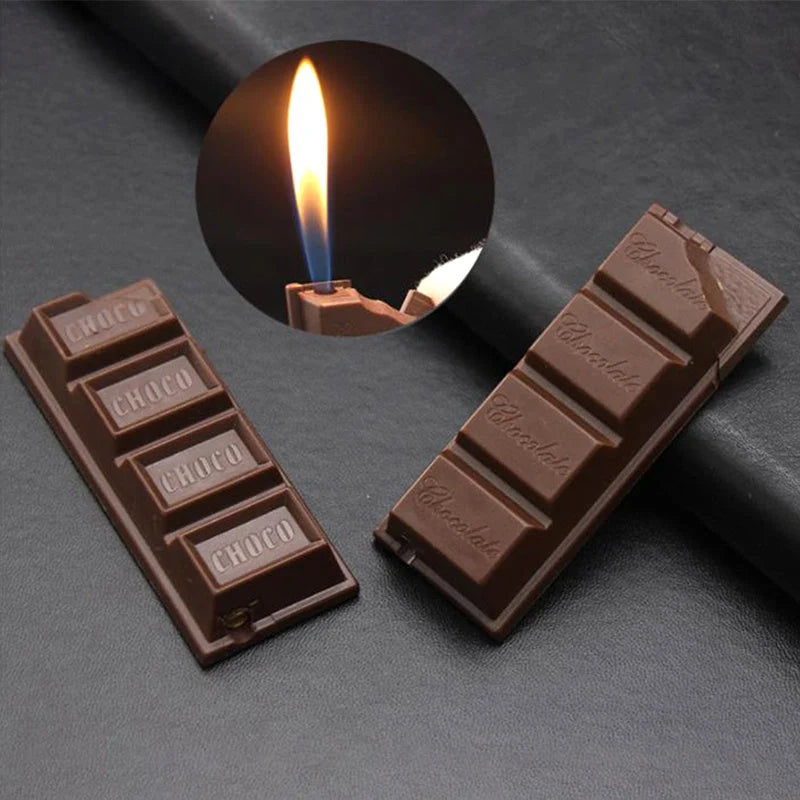 Chocolate-shaped torch lighter for cigarettes and cigars, butane refillable, compact design