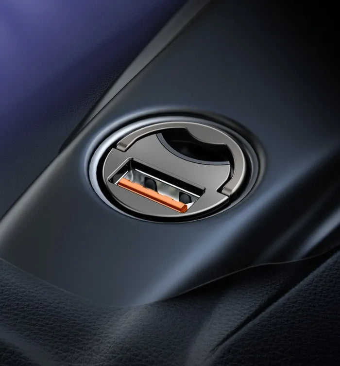 Electro-optical grey 30W PPS fast car charger set with a single USB port and 1m cable.