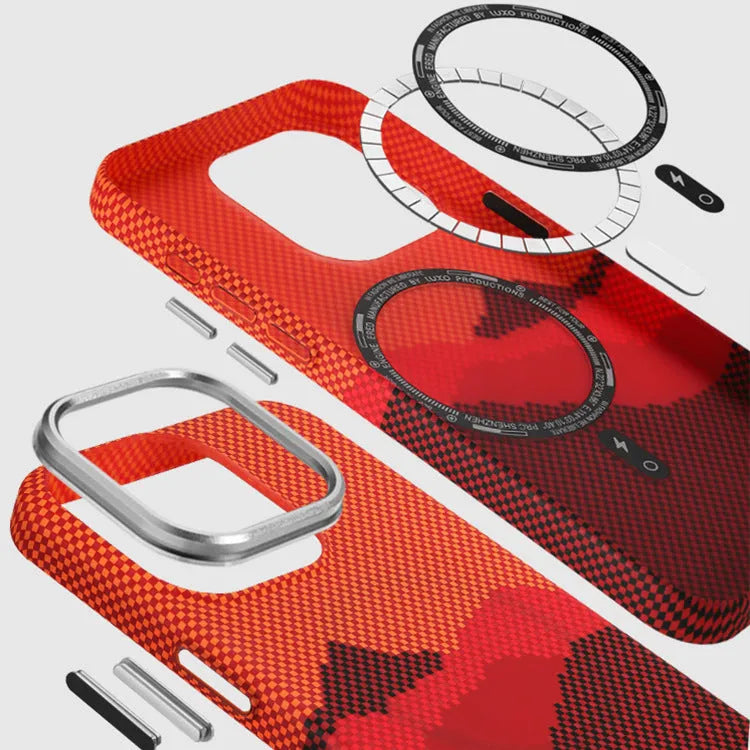 Kevlar carbon fibre texture magnetic phone case for iPhone, shockproof hard PC case with frosted finish, multiple colours