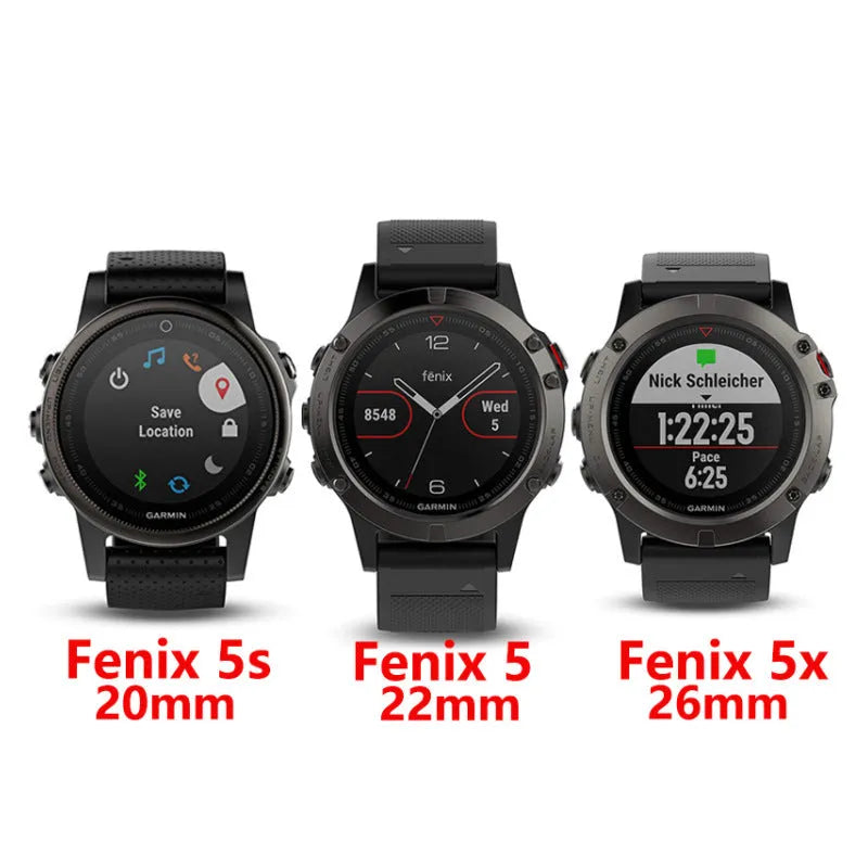 Stainless steel Garmin Fenix watch band in silver colour showing straight buckle mechanism