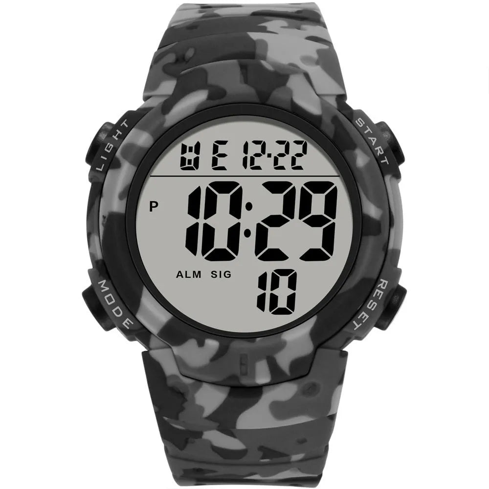 Waterproof male student sports electronic watch with digital display and plastic band