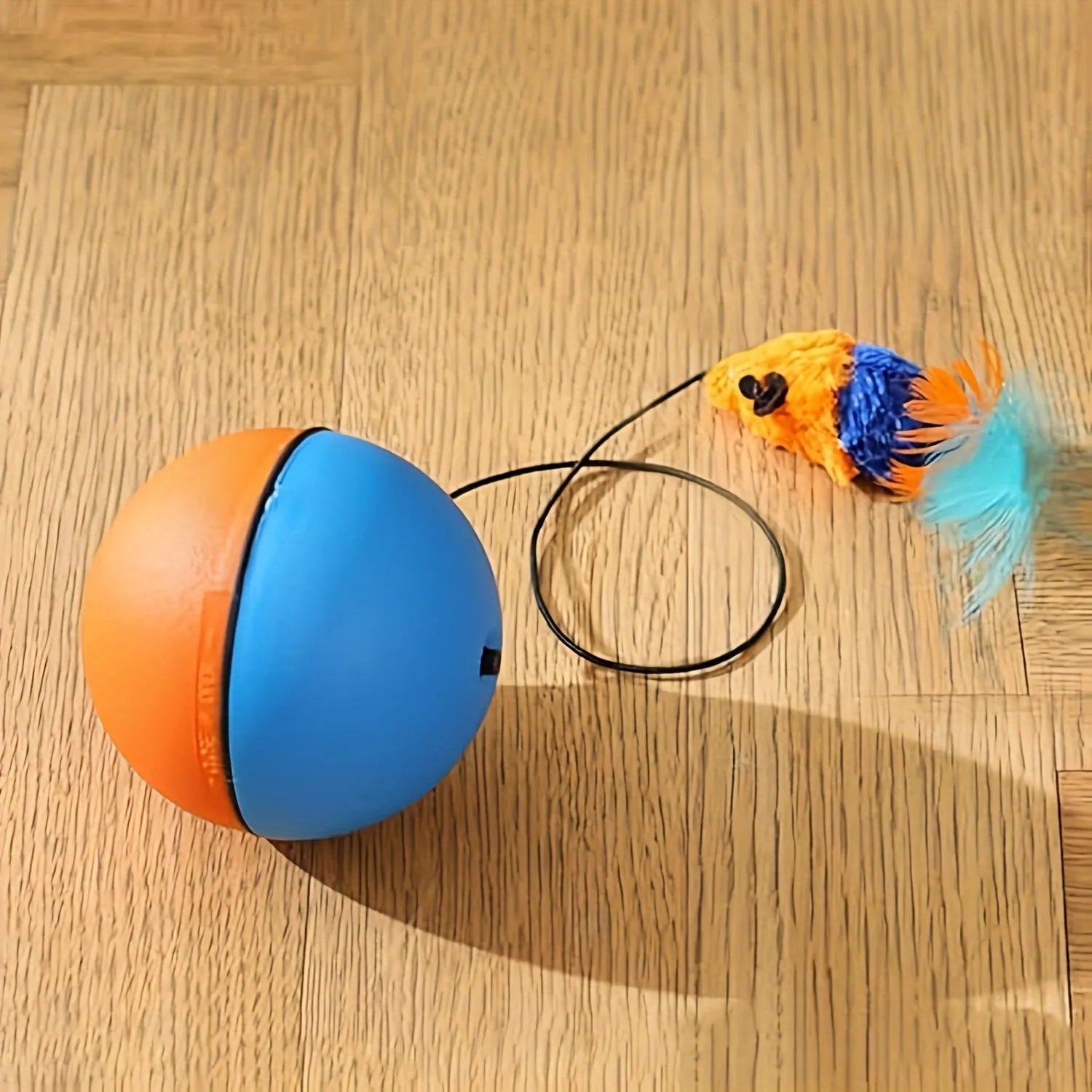 Blue and orange interactive cat toy set with plush mouse and ball for indoor exercise