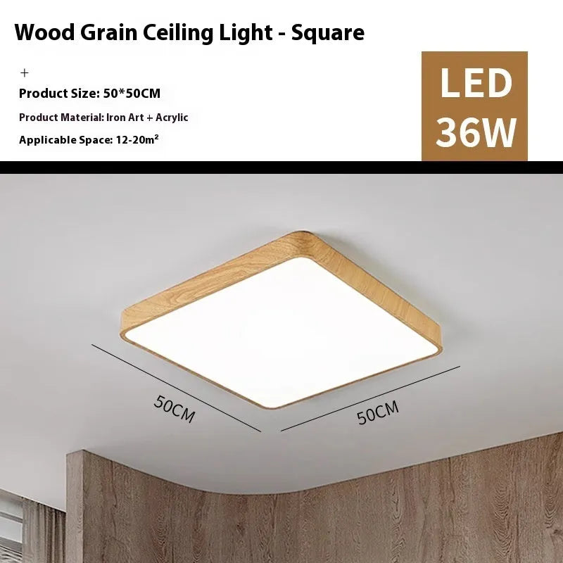 Nordic LED ceiling light wood grain colour iron frame electrodeless dimming three colour modes 40x40cm